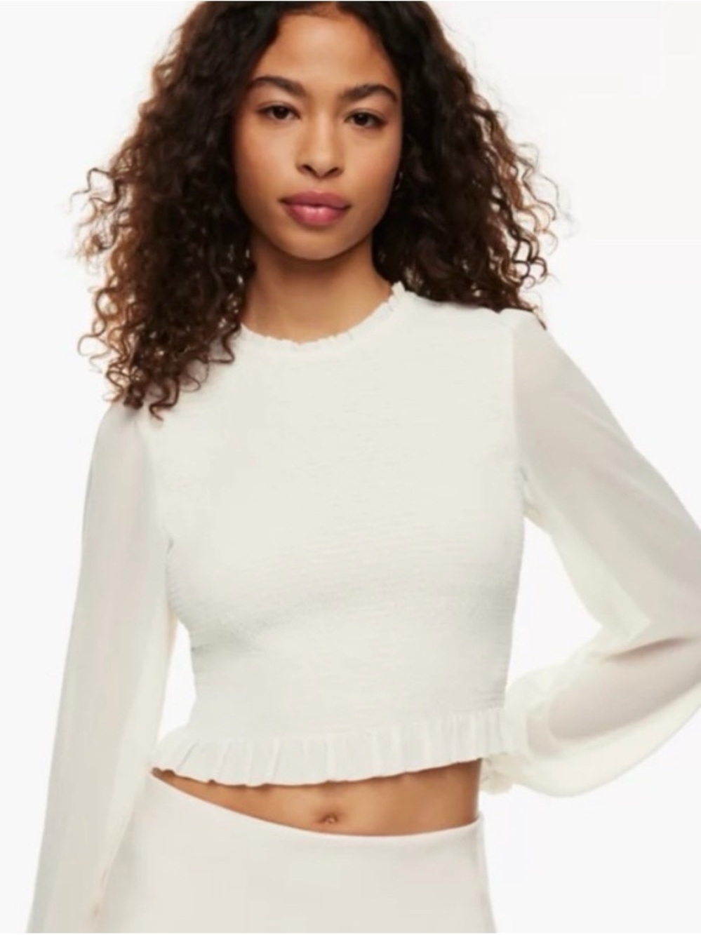 Wilfred White Ruffle-Trim Smocked Crop Top size xs